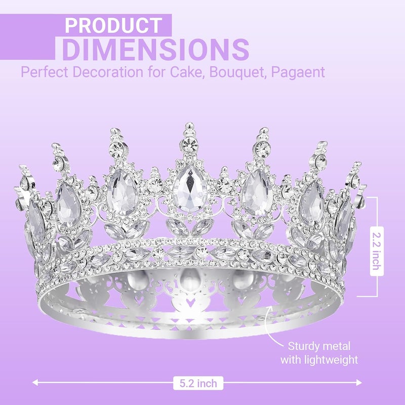 Queenship Crown for Women, Crystal Queen Crown for Birthday Costume Party Celebration, Silver - Image 2